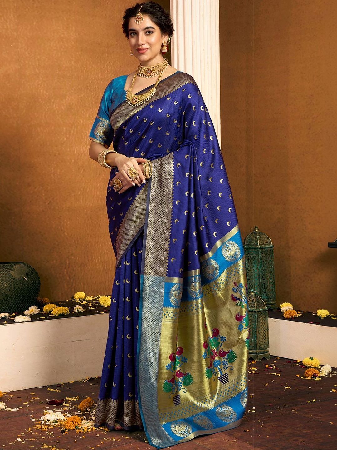 SANISA Ethnic Motifs Zari Silk Blend Handloom Saree-picture-32