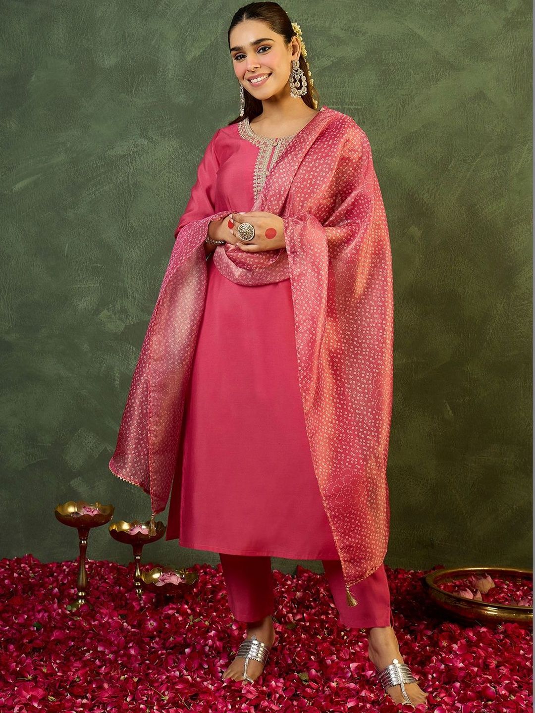 Indo Era Women Ethnic Motifs Embroidered Regular Thread Work Kurta with Trousers & With Dupatta-picture-17