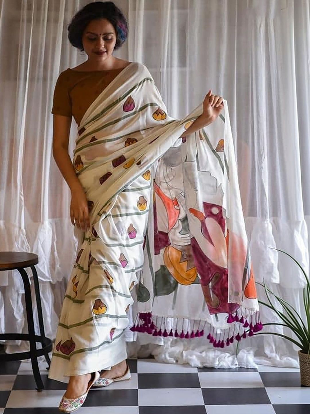 Moda Rapido Linen Blend Designer Block Print Saree-picture-29