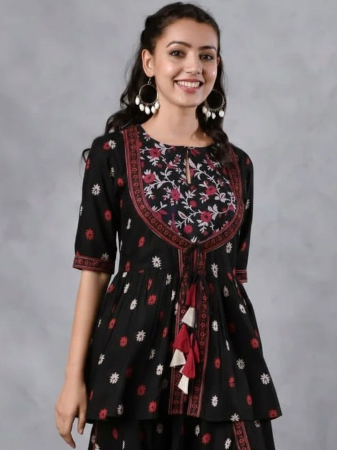 ANUTTARA FASHIONS Floral Print Keyhole Neck Peplum Top-picture-10