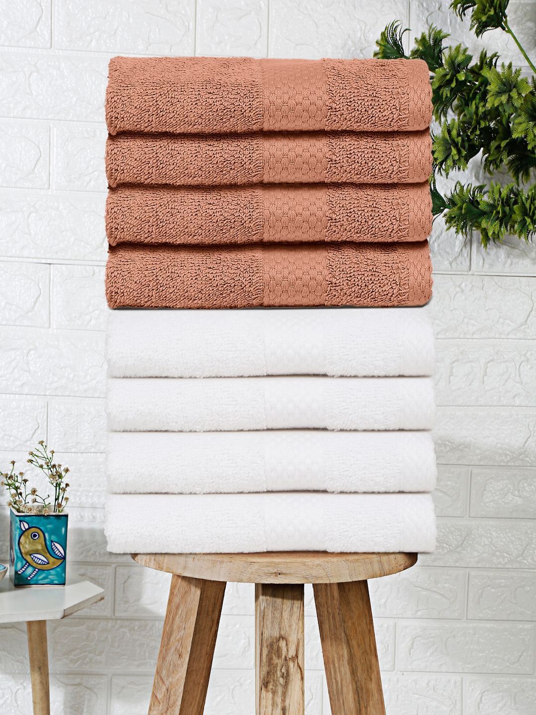 Mulberry Living White & Peach-Coloured Terry Cotton 550 GSM Towel Set-picture-39