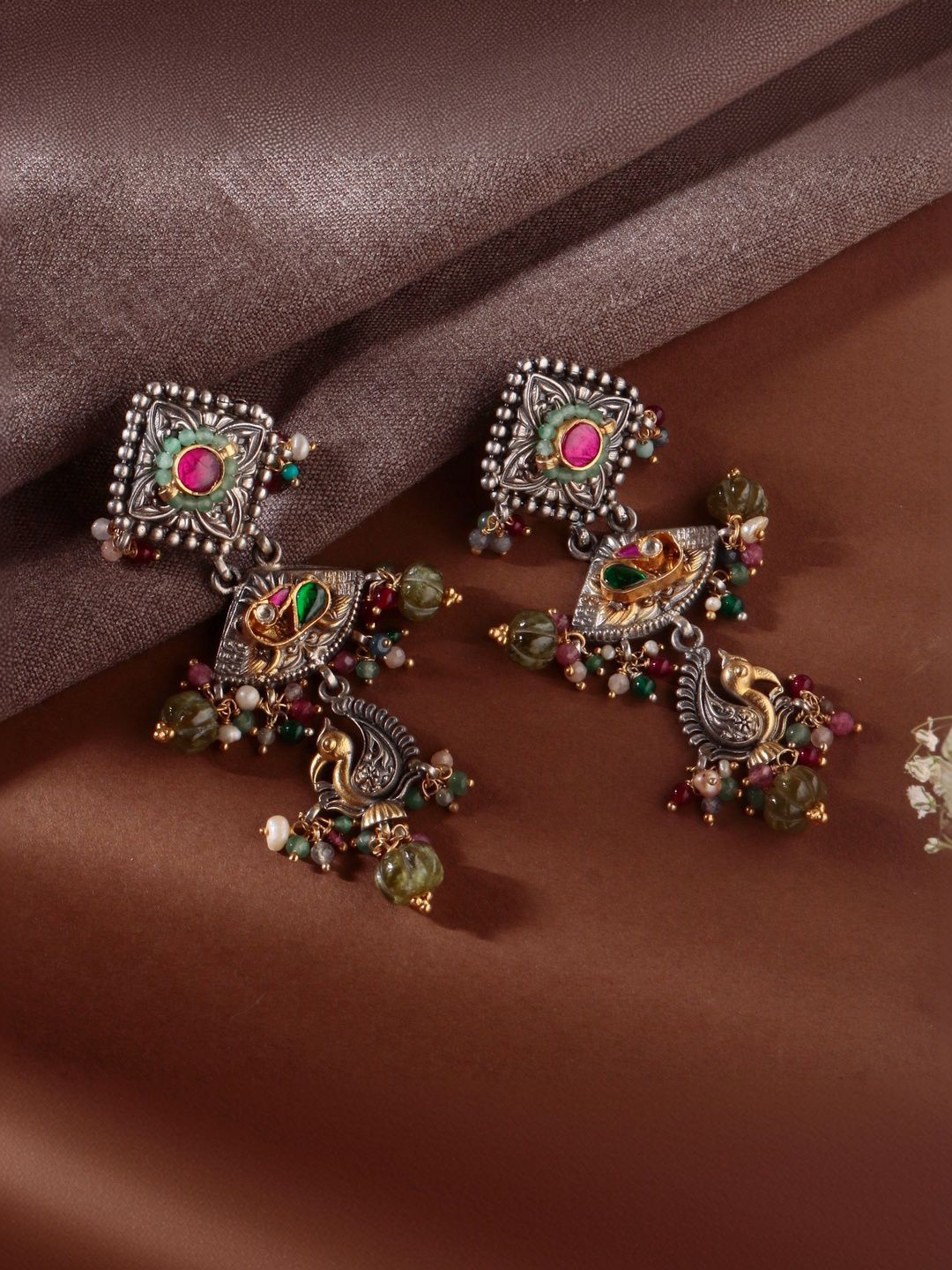FUSIONARI Peacock Shaped Drop Earrings-image-7