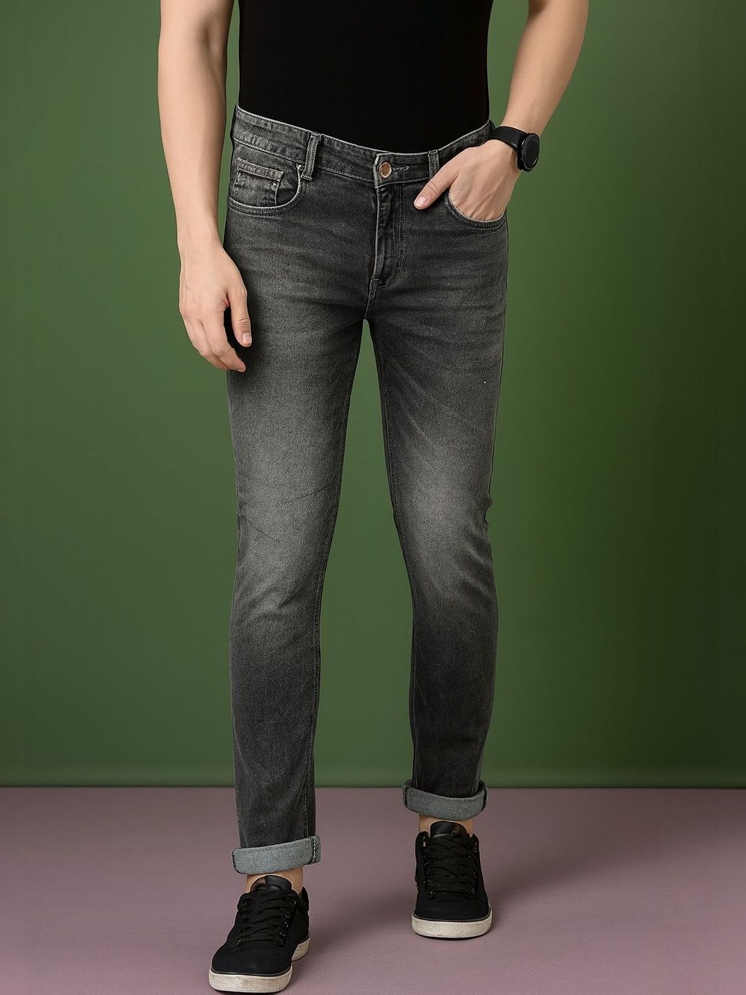 CINOCCI Men Slim Fit Mid-Rise Low Distress Heavy Fade Stretchable Jeans-picture-38