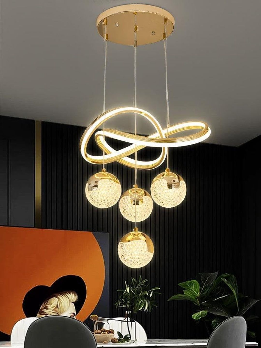 OJIT LIGHT DECORATION Gold-Toned & Gold-Toned Contemporary Ceiling Lamp-picture-37