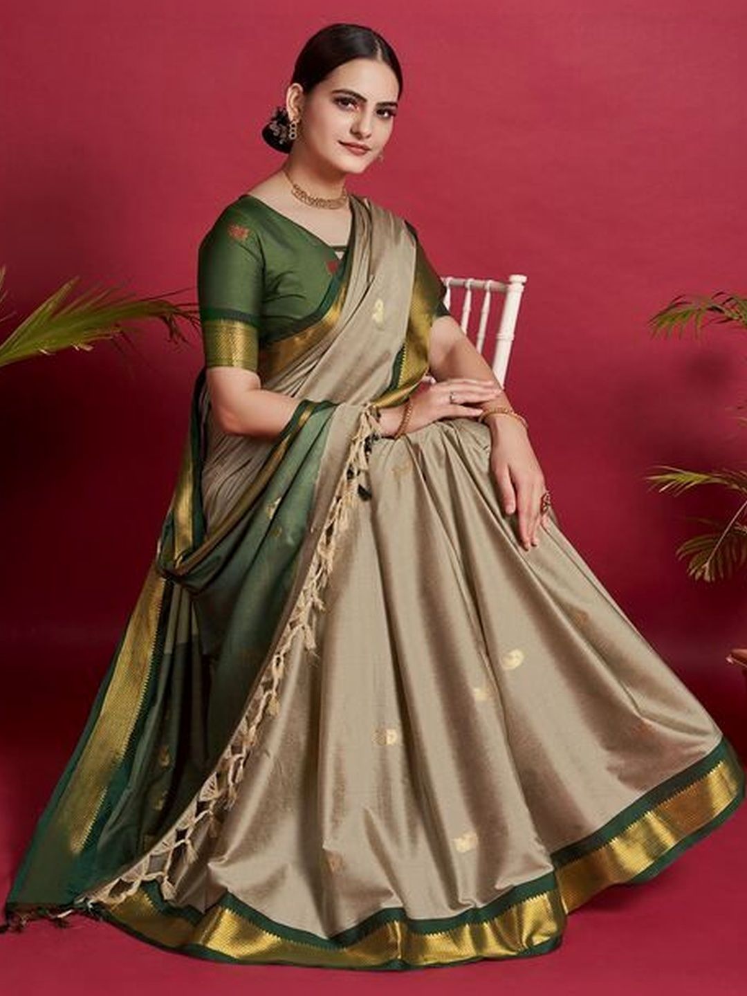 all about you Woven Design Zari Art Silk Handloom Kanjeevaram Saree-image-40
