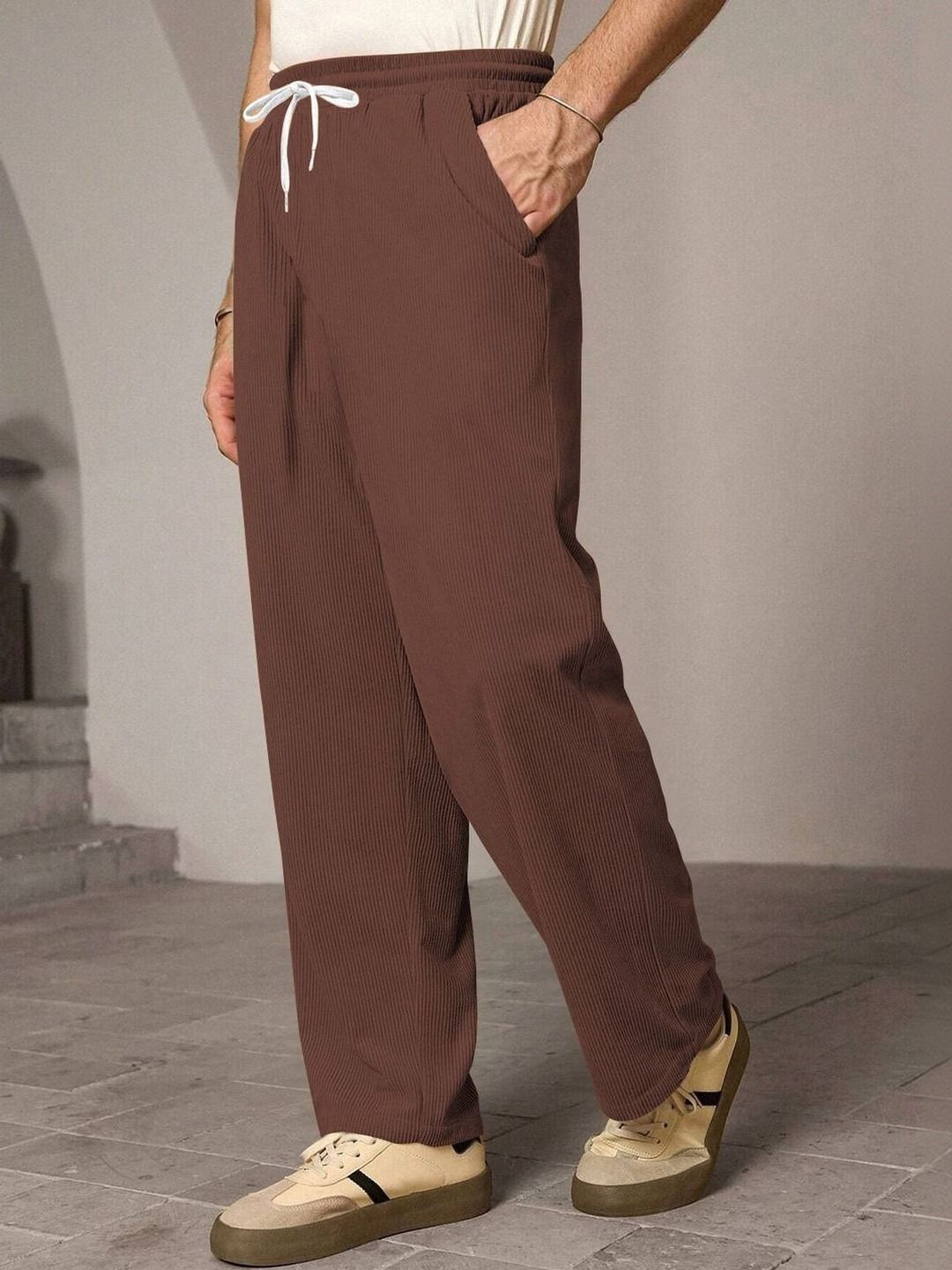 COMBRAIDED Men Relaxed Straight Leg Loose Fit Corduroy Trousers-image-28