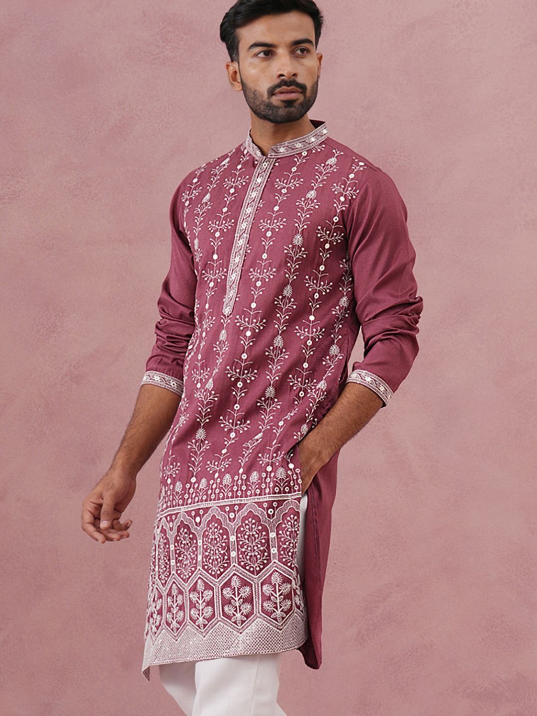 Jompers Men Floral Embroidered Sequinned Floral Kurta-picture-27