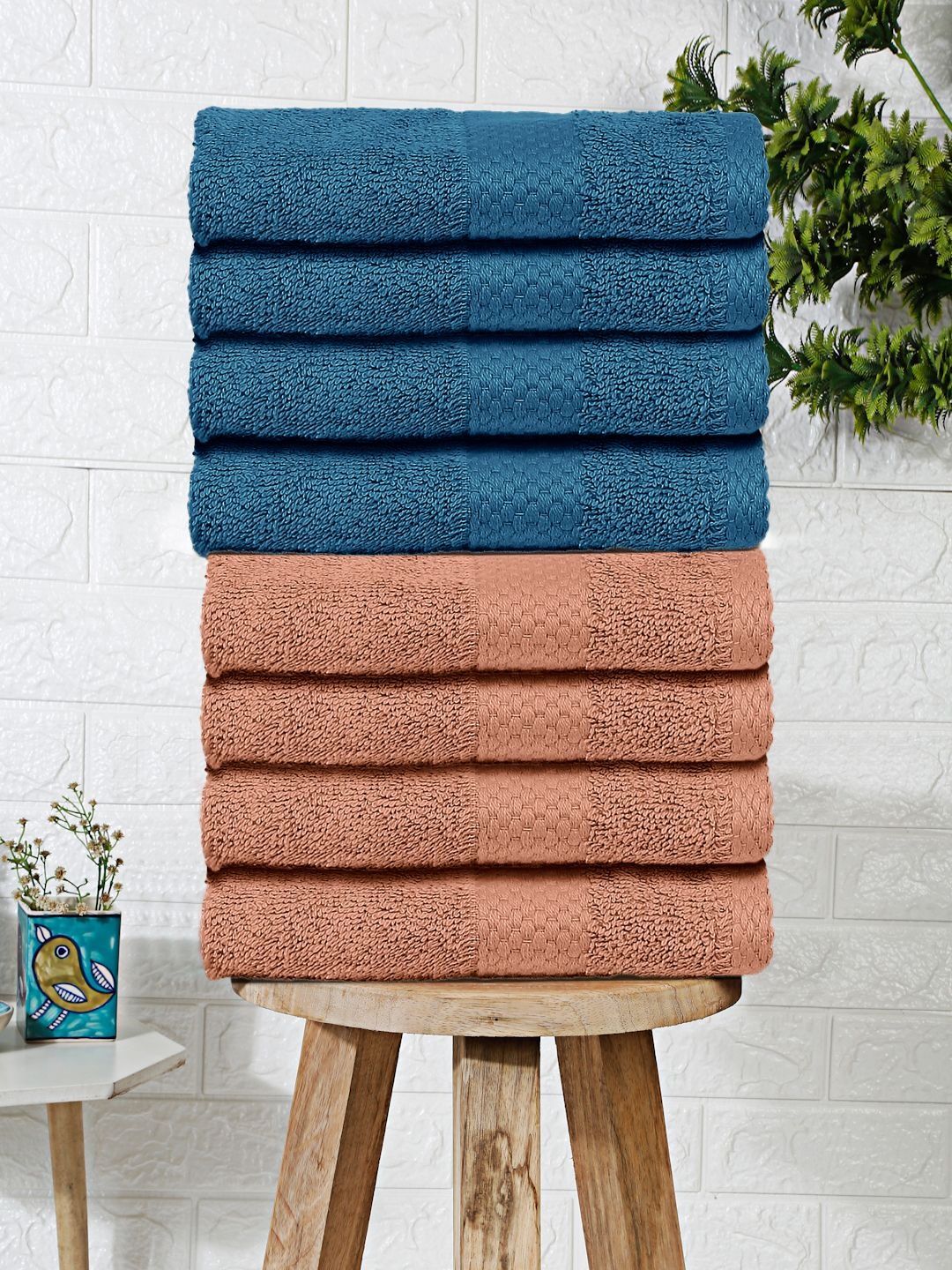 Mulberry Living Blue & Peach-Coloured Terry Cotton 550 GSM Towel Set-picture-25
