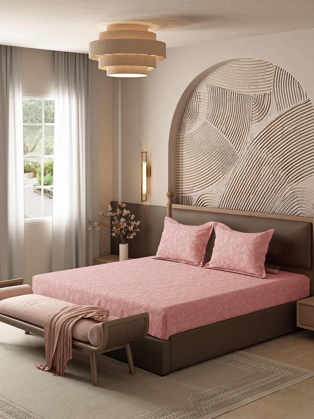 MYTRIDENT Pink 144 TC King Bedsheet with 2 Pillow Covers-picture-34