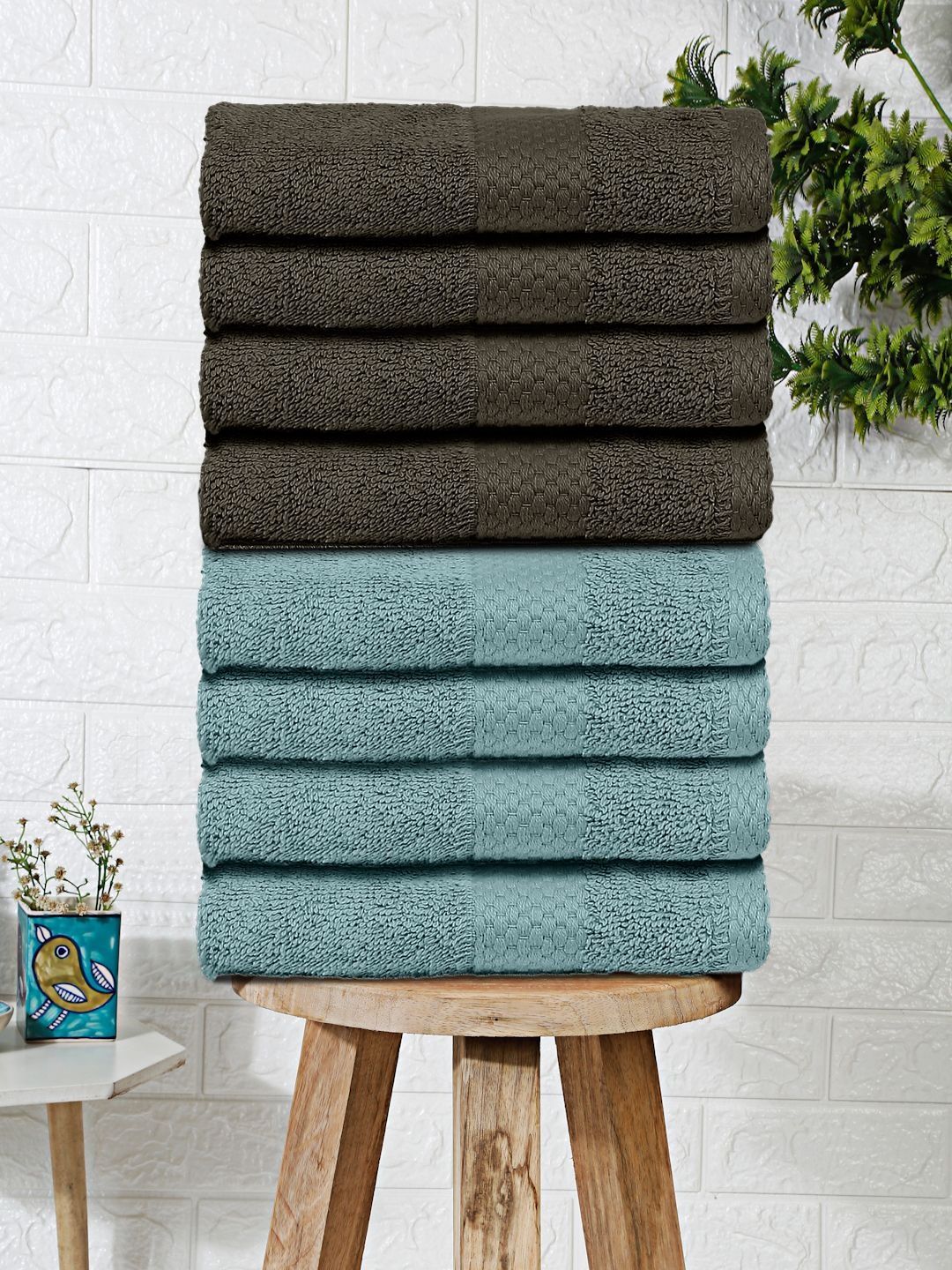 Mulberry Living Blue & Olive Green Terry Cotton 550 GSM Towel Set-image-24