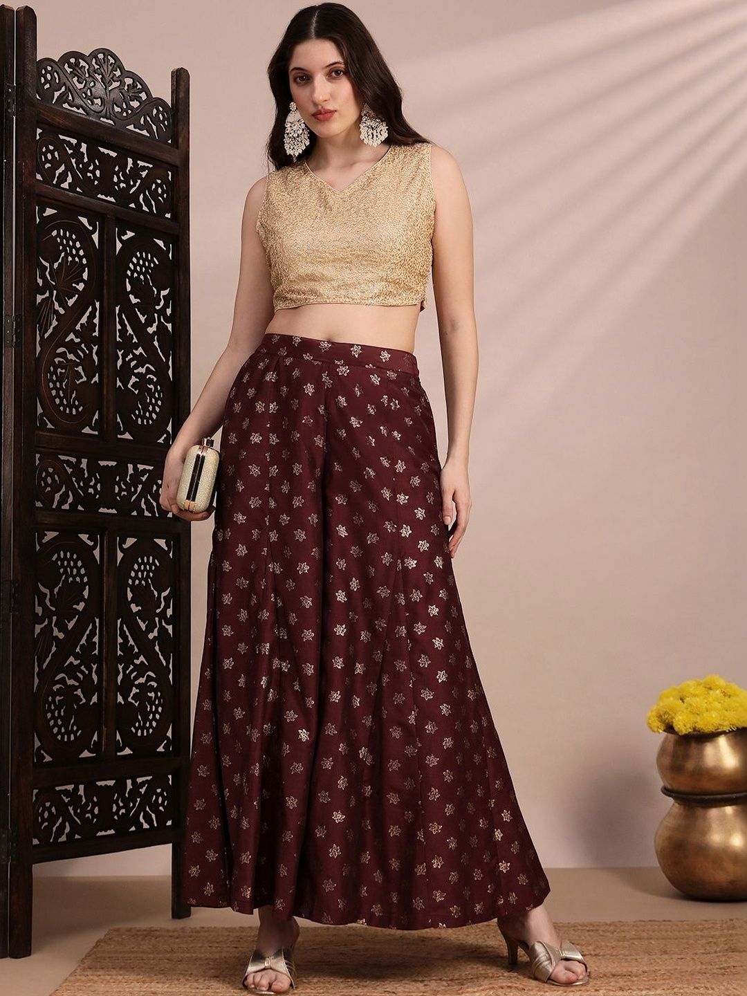 Globus Women Floral Printed Flared Ethnic Palazzos-image-42