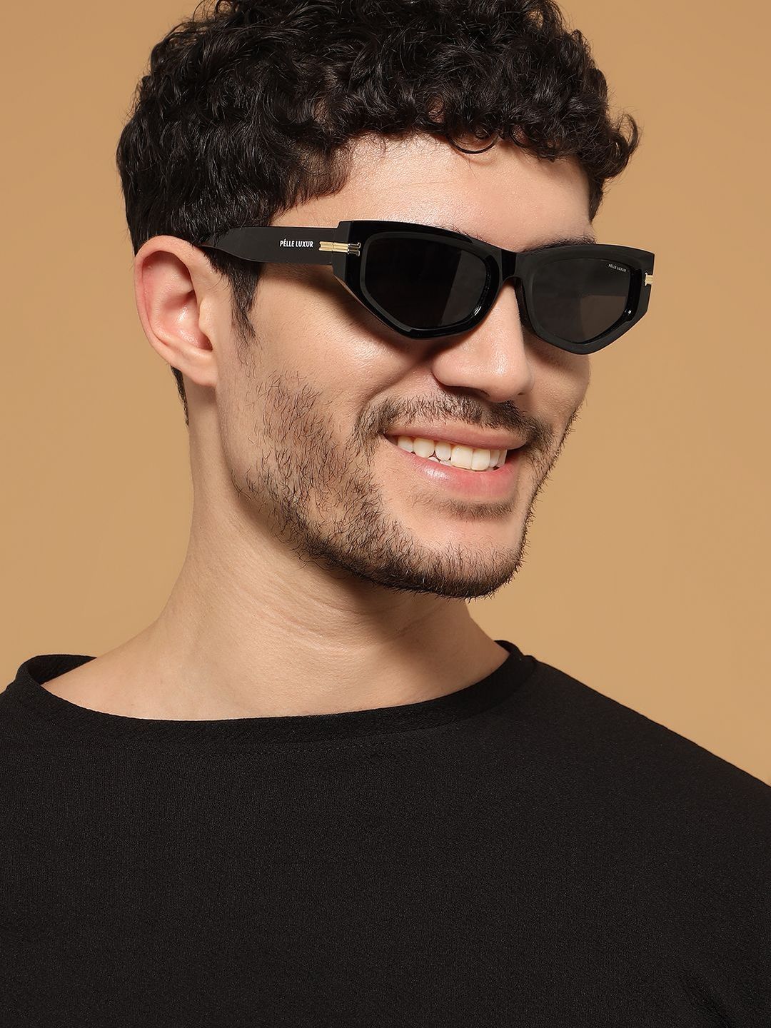 PELLE LUXUR Men Black Lens & Black Cateye Sunglasses with-picture-12