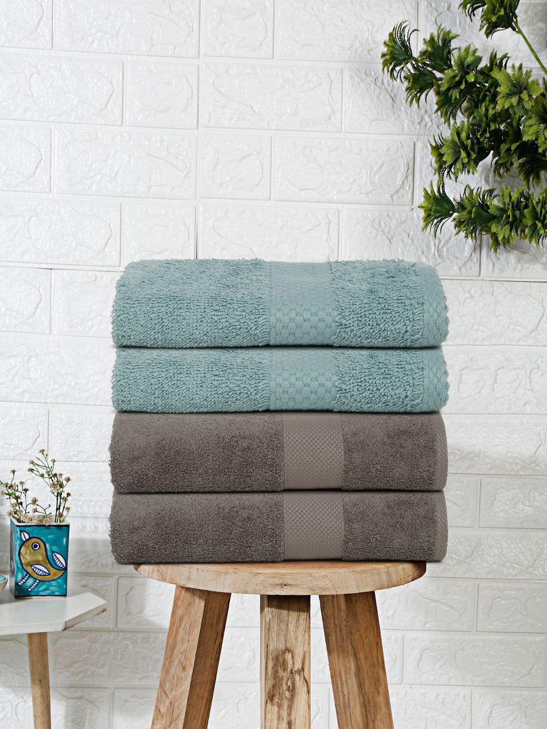 Mulberry Living Blue & Charcoal 4 Piece Terry Cotton 550 GSM Towel Set-image-41