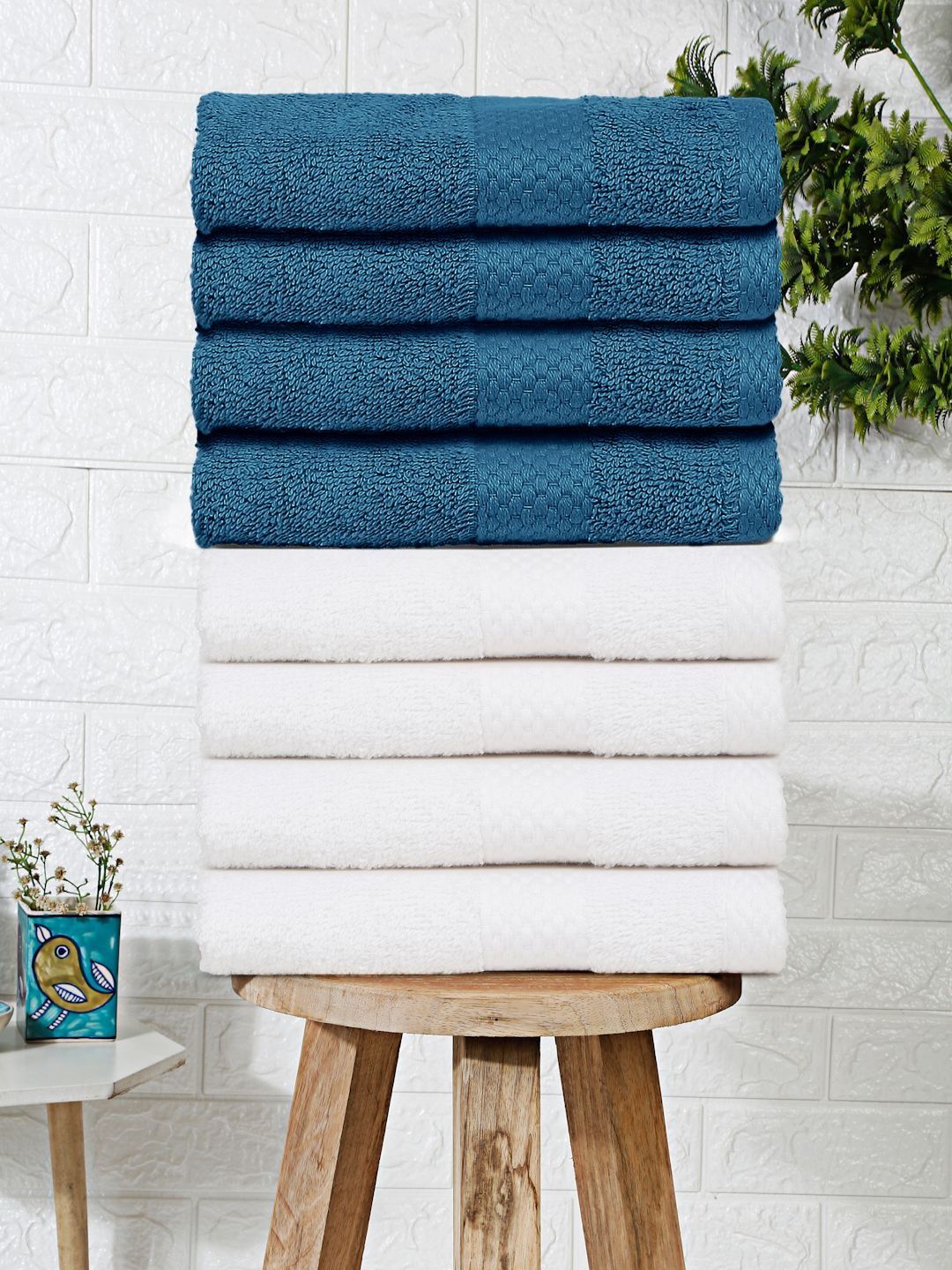 Mulberry Living White & Blue Terry Cotton 550 GSM Towel Set-picture-50