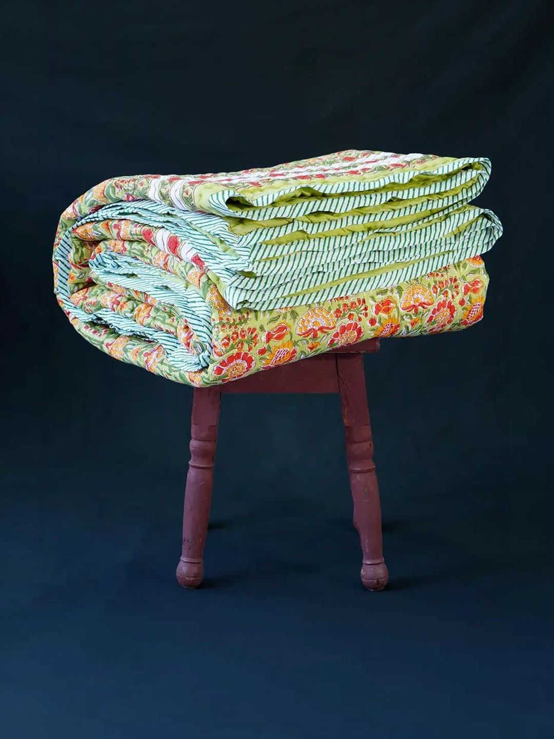 The Jaipur Wala Lime Green & Red Floral Quilt-image-14
