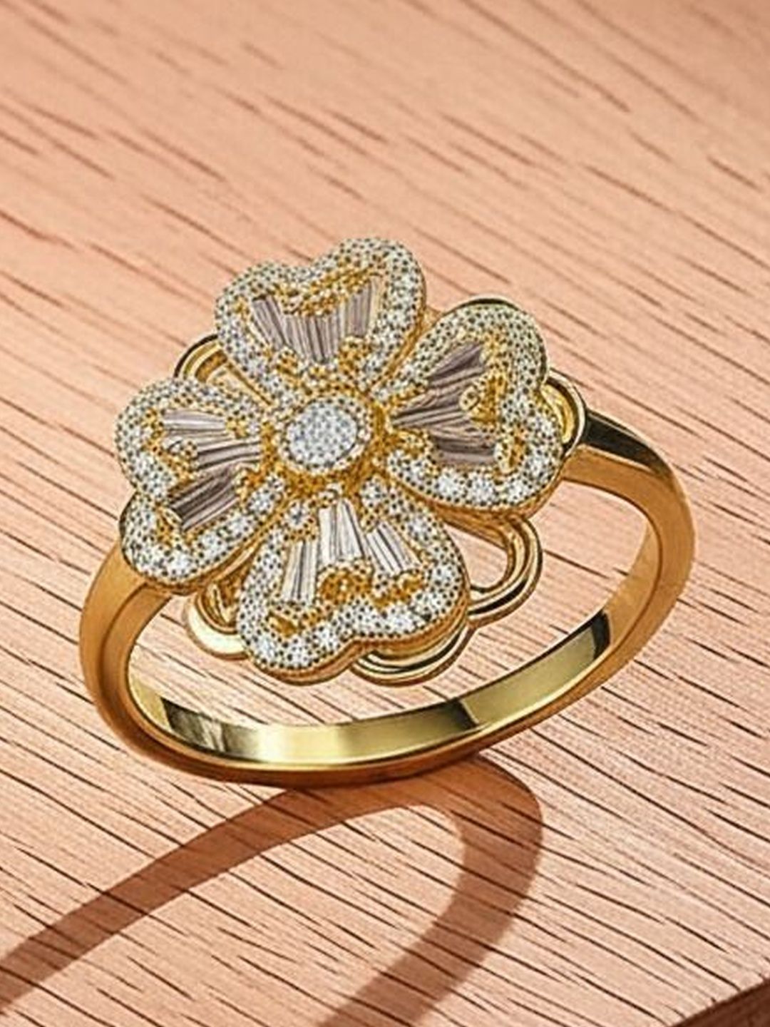 TheVineGirl Gold-Plated Cubic Zirconia-Studded Finger Ring-image-7