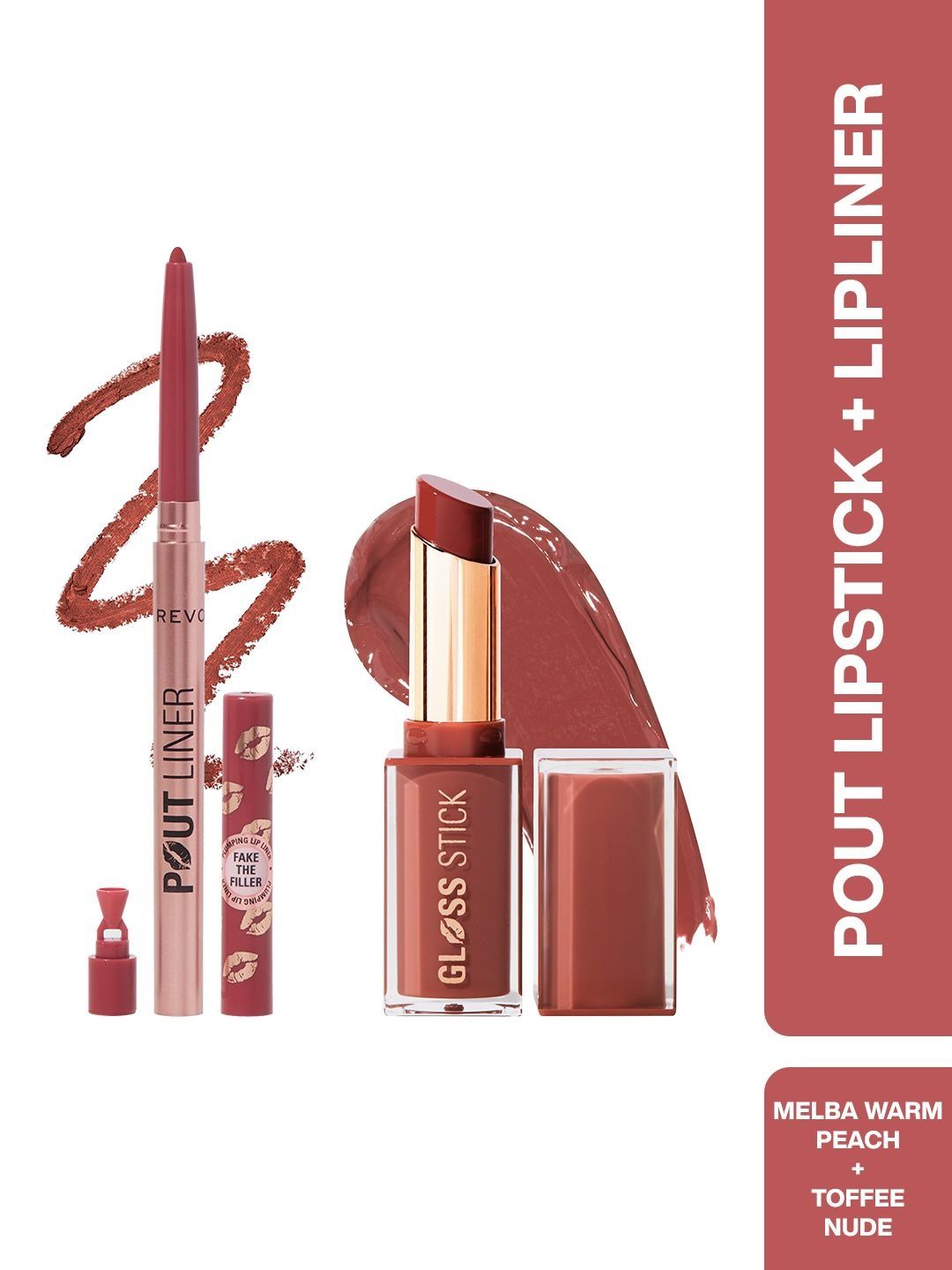 Makeup Revolution London Pout Gloss Lipstick - Toffee Nude & Pout Liner - Melba Warm Peach-image-0