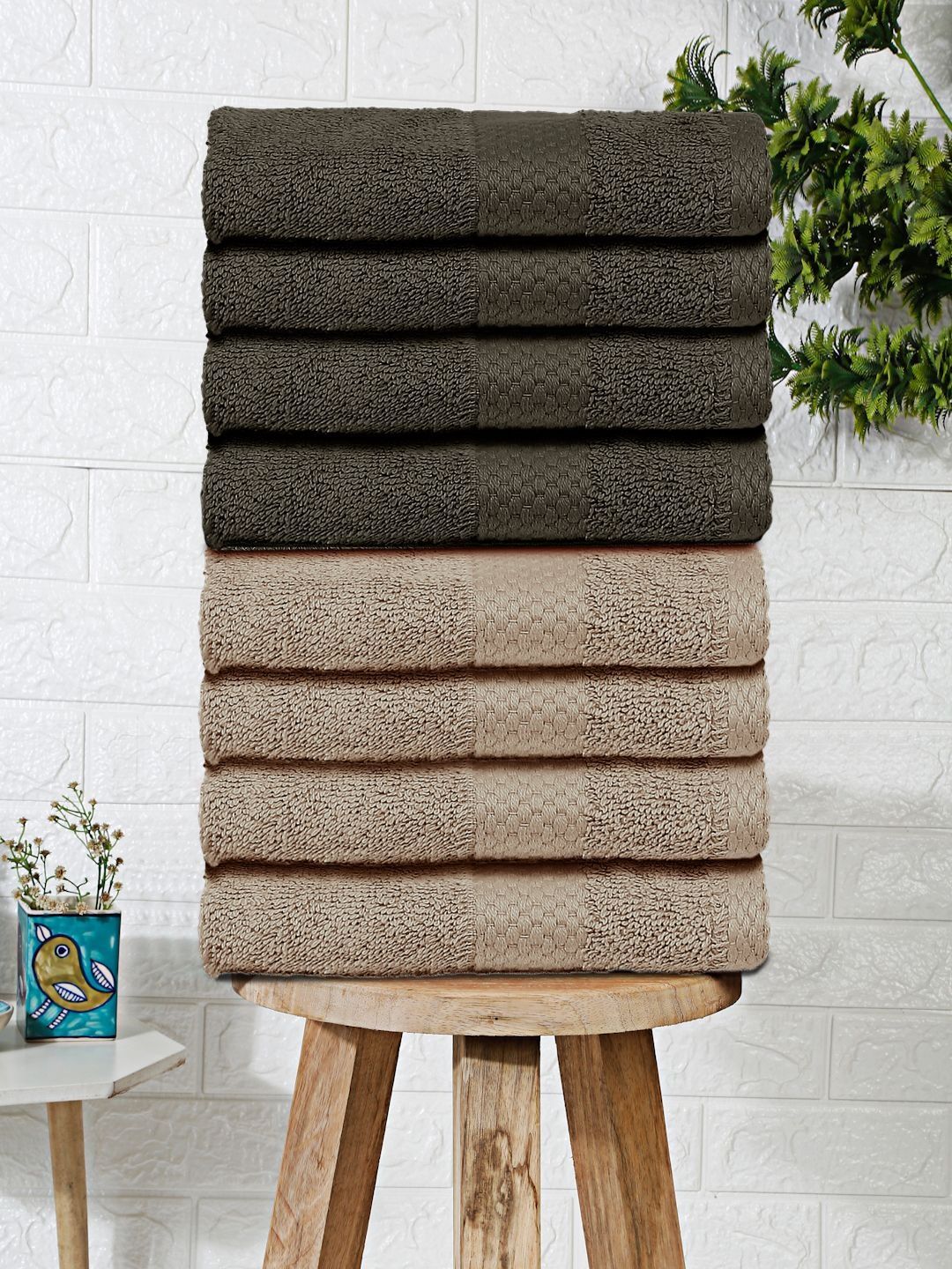 Mulberry Living Cream-Coloured & Charcoal Terry Cotton 550 GSM Towel Set-picture-22