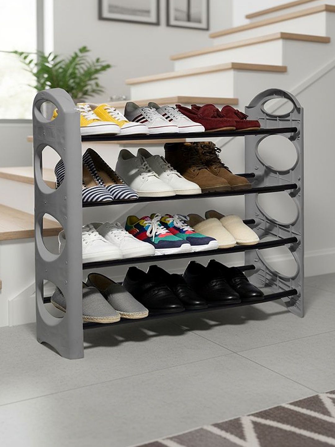 Urban Choice Grey 4-Layer Open Storage Shoe Rack