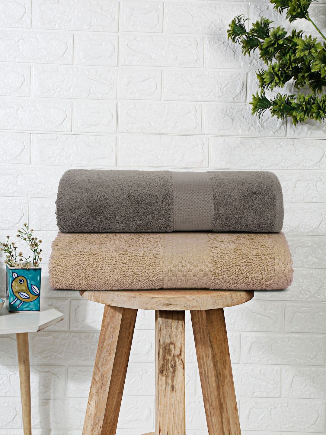 Mulberry Living Cream-Coloured & Charcoal 2 Piece Terry Cotton 550 GSM Towel Set-picture-33