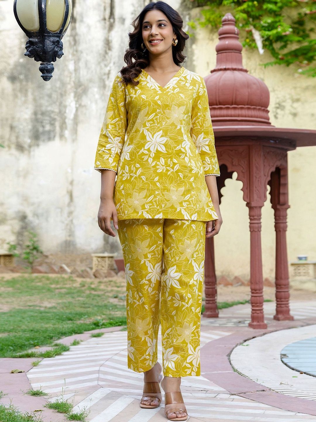 Selvia Printed Cotton V-Neck Tunic With Trousers Co-Ords-picture-37