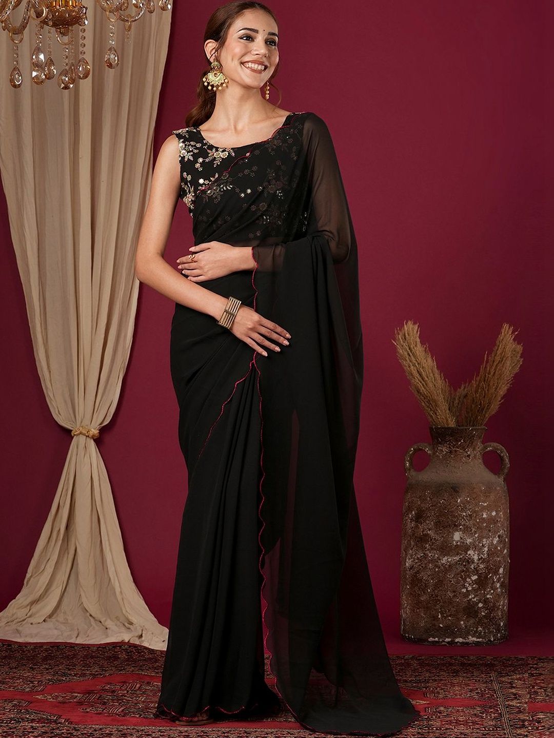 SANISA Floral Embroidered Poly Georgette Designer Saree-picture-27