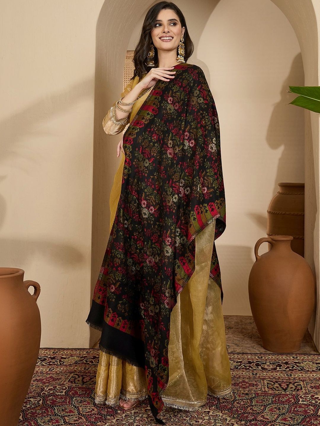 Sangria Floral Woven Design Shawl