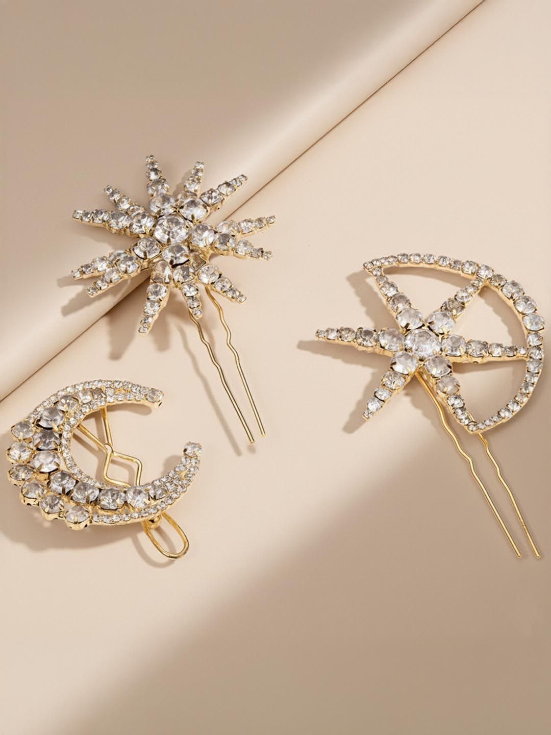 HAIR DRAMA CO. Women Set of 6 Celestia Gold Crystal Rhinestone Embellished U Hair Pins-picture-21