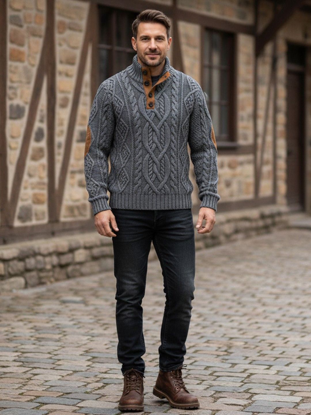 Mast & Harbour Men Cable Knit Pullover-picture-34