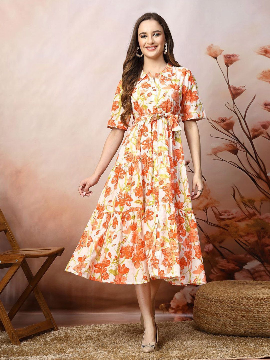 Moda Rapido Floral Print Crepe Fit & Flare Midi Dress-picture-30