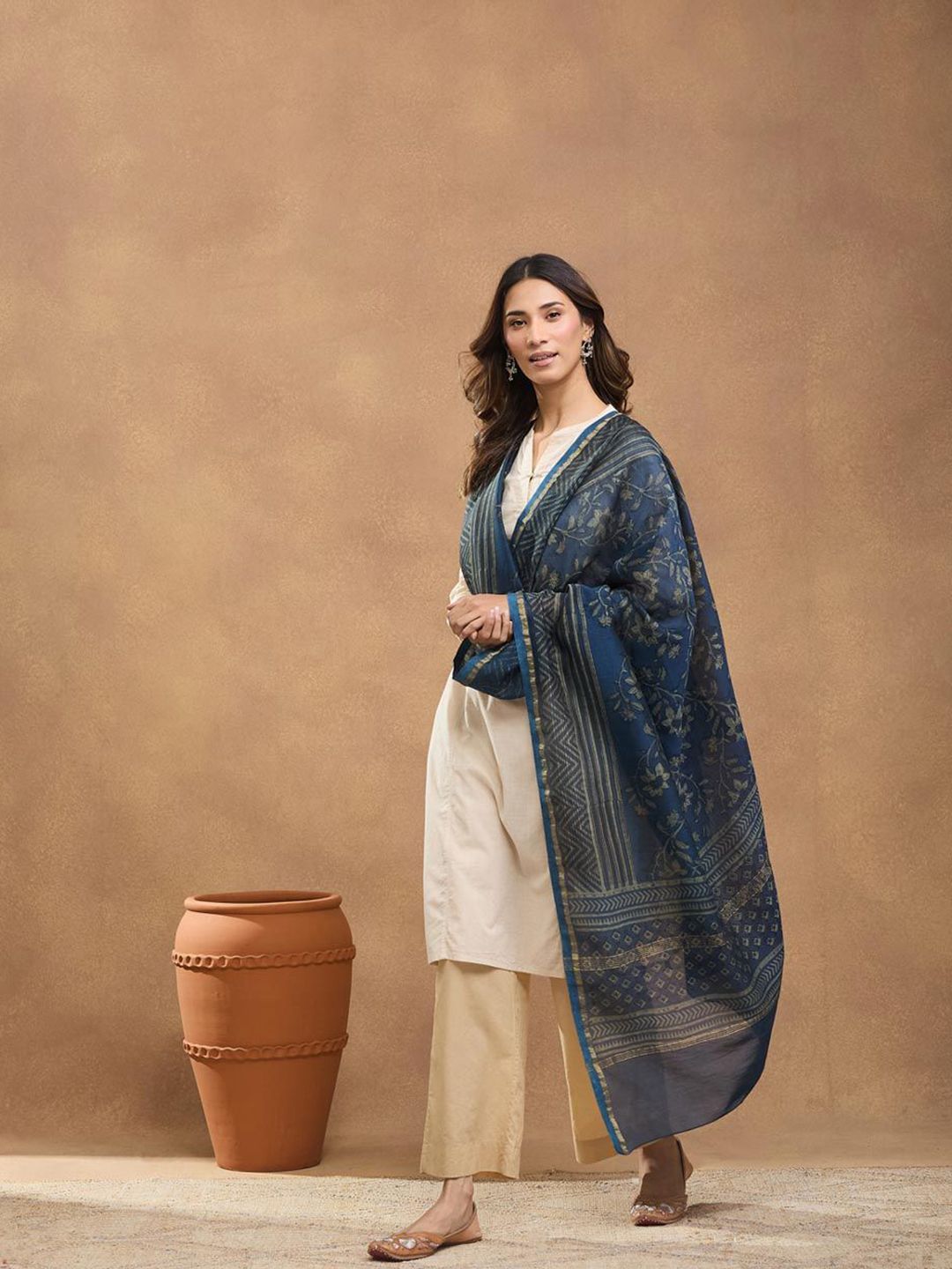 Fabindia Ethnic Motifs Printed Cotton Silk Dupatta-picture-17