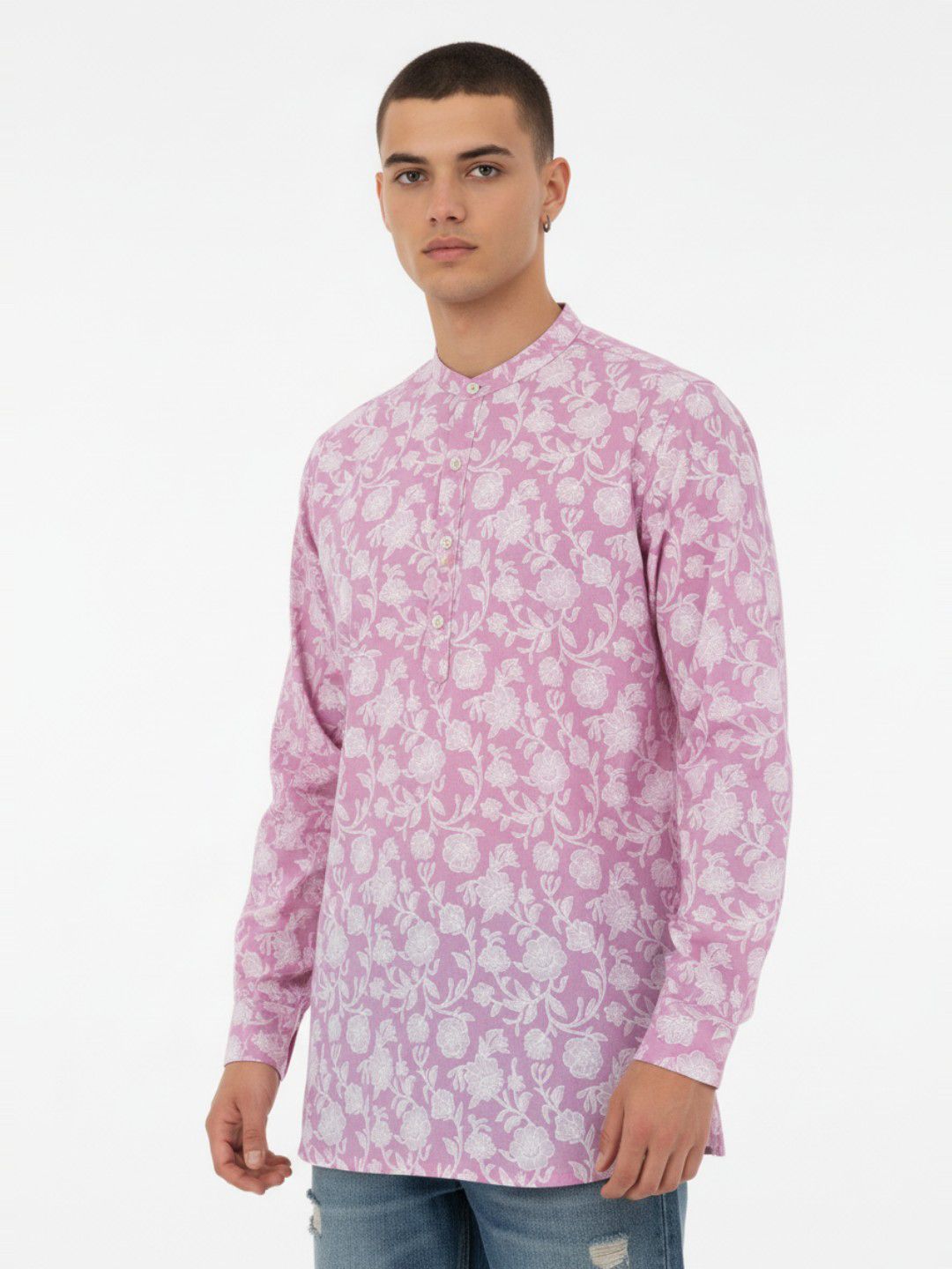 Anouk Rustic Floral Printed Band Collar Straight Kurta-picture-22
