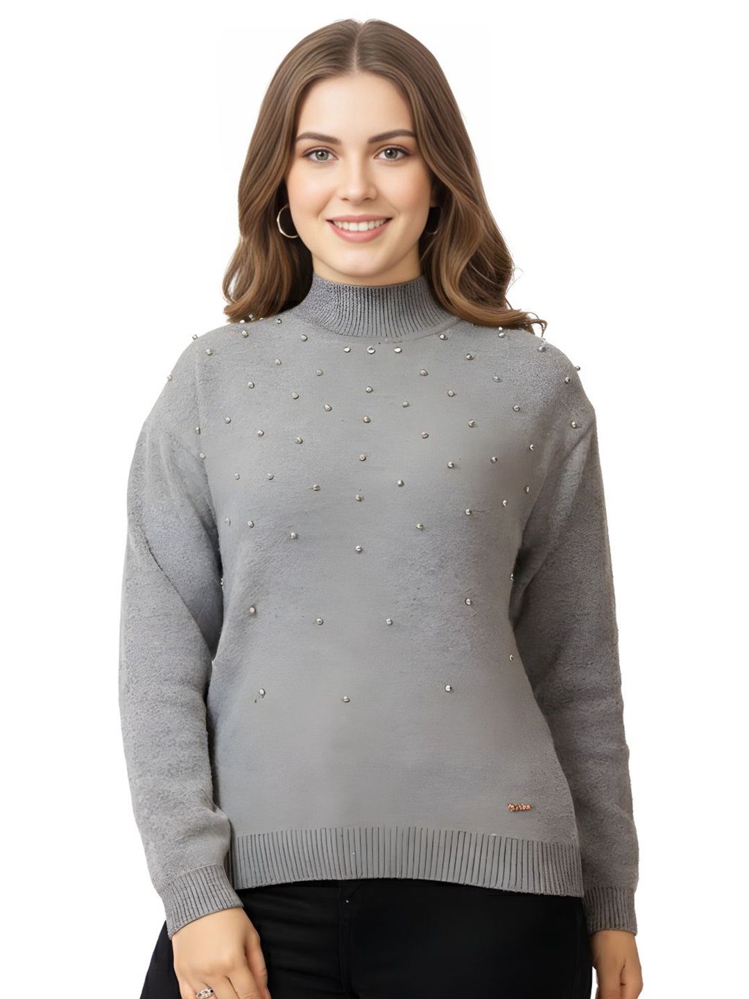 LASOON Women Woollen Pullover with Embellished Detail-picture-21