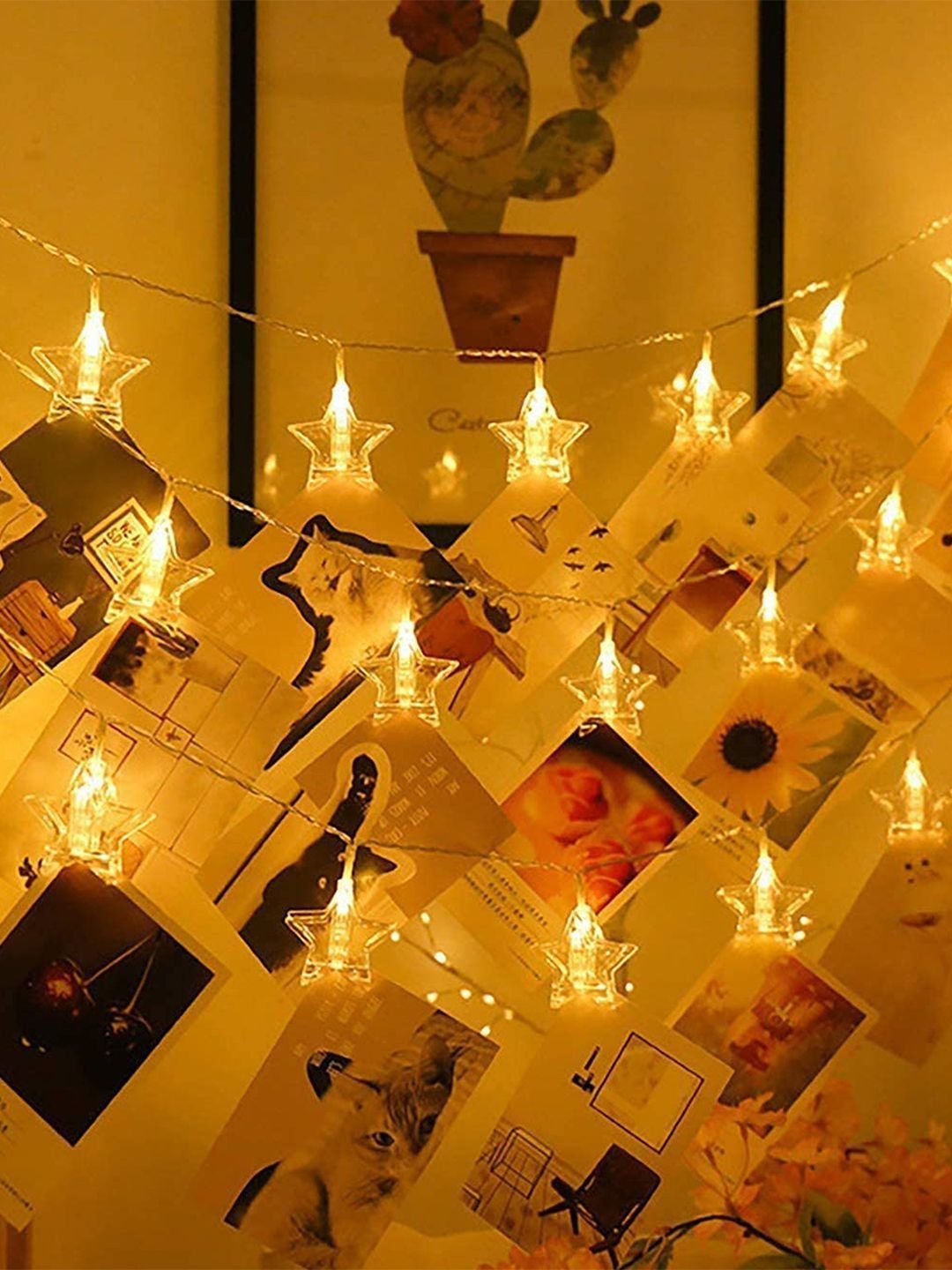 Art Street Yellow Star Photo Clip Shape LED String Lights-image-13