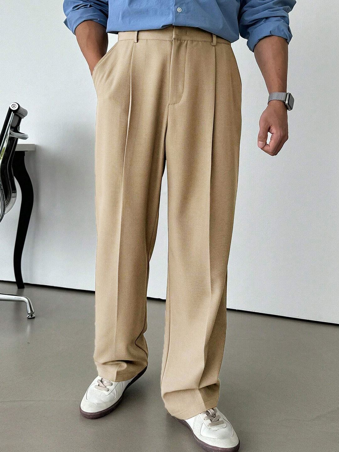 Kotty Men Straight Fit High-Rise Easy Wash Pleated Trousers-image-14
