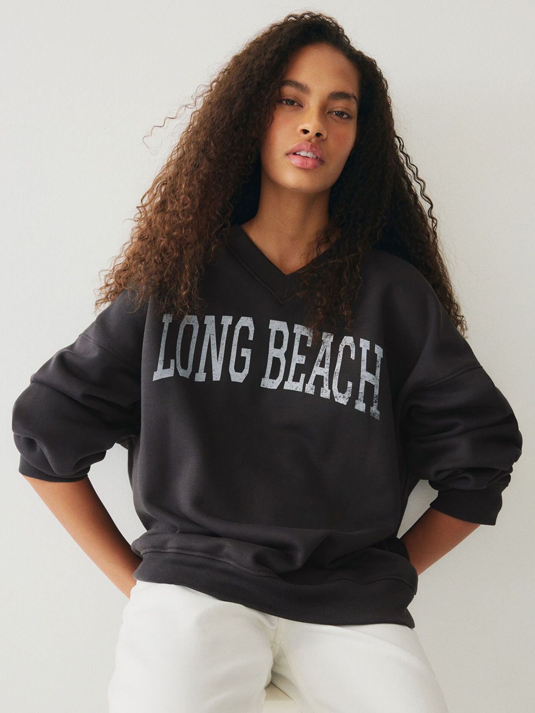 H&M Women Oversized V-Neck Long Sleeved Sweatshirt