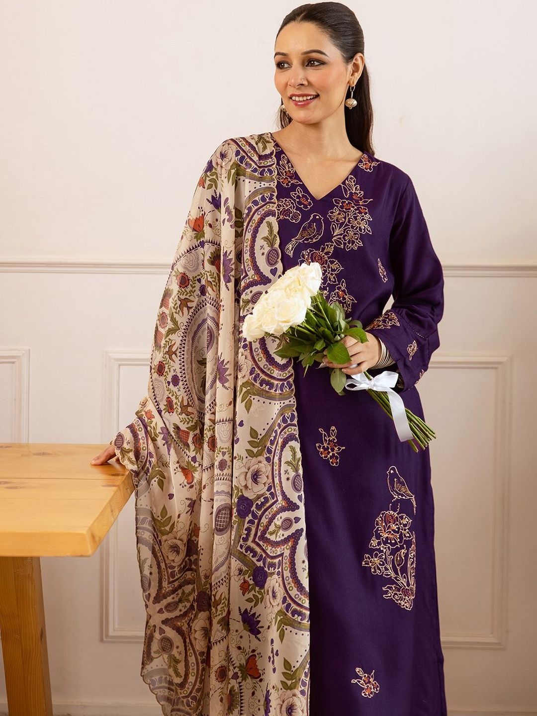 SANISA Women Floral Embroidered Regular Thread Work Kurta with Palazzos & With Dupatta-picture-53