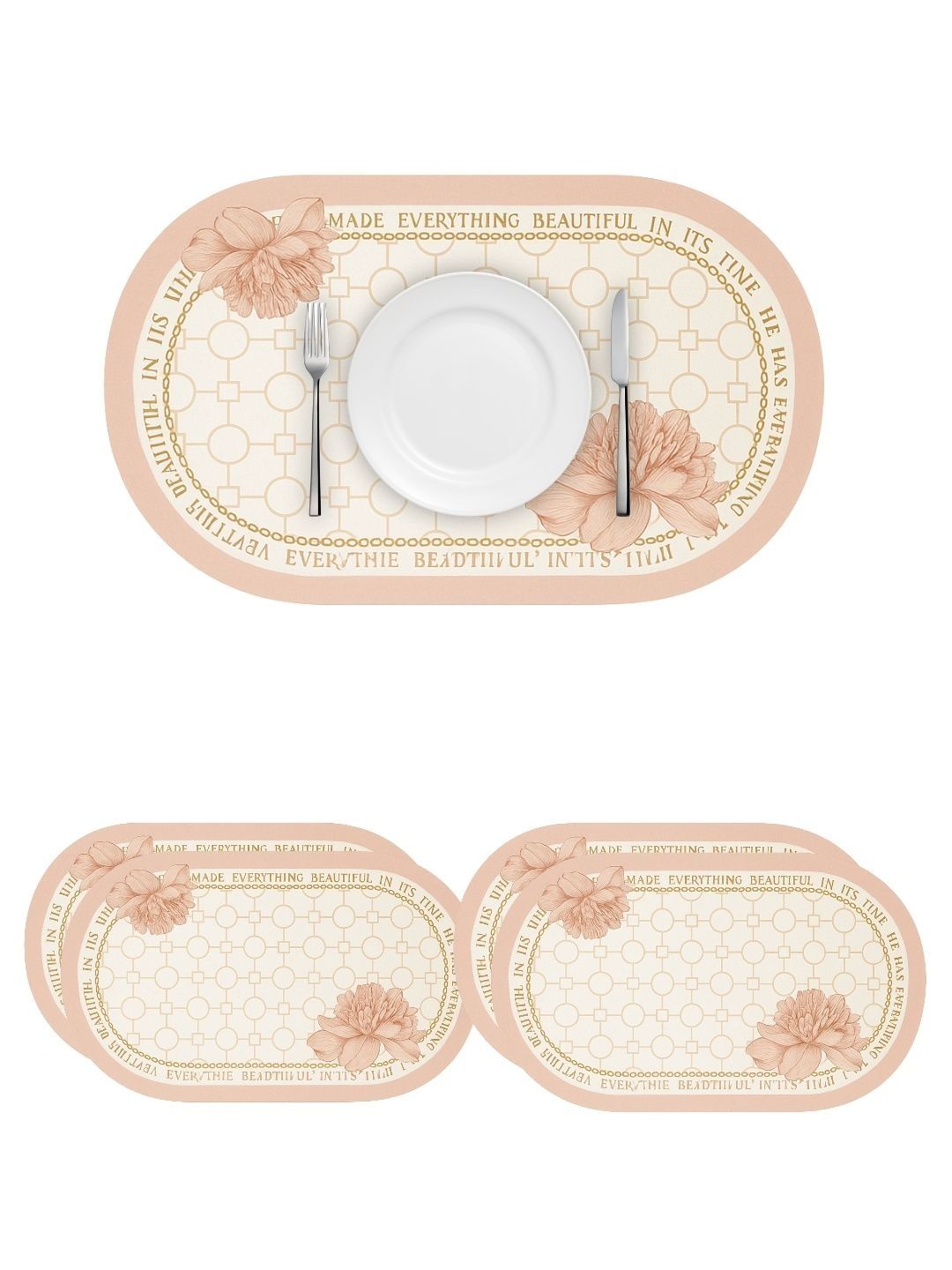 Myntra Elegant Homes 4Pcs Peach-Colored Patterned Waterproof Anti-Slip Table Placemats-picture-25