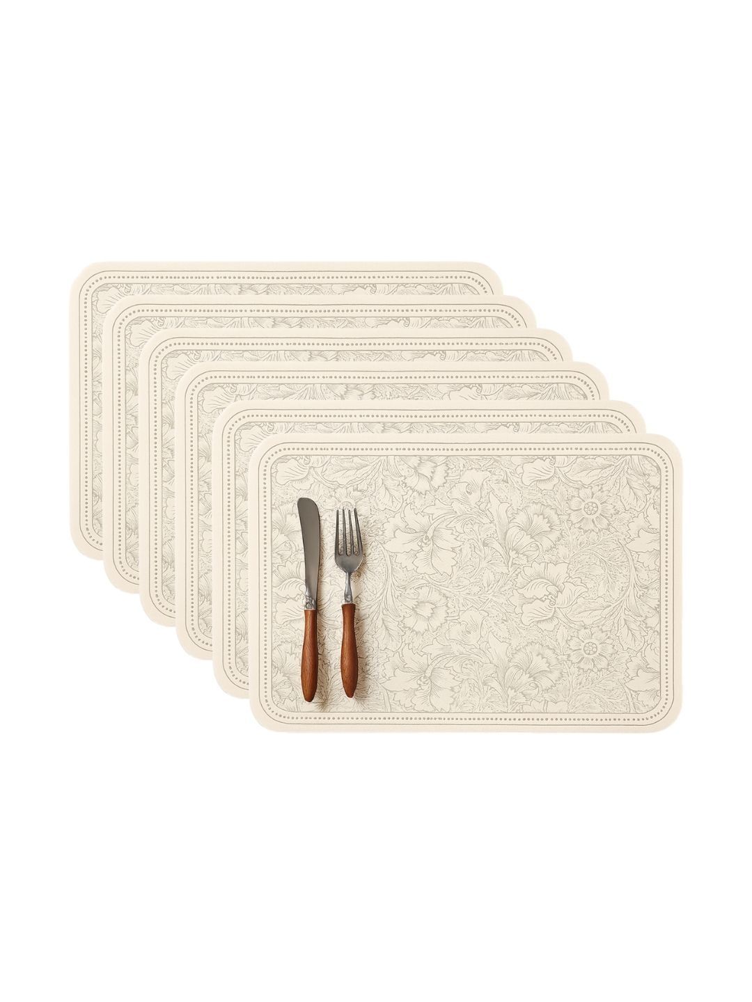 YELONA 6Pcs Beige & Grey Patterned Waterproof Heat-Resistant Anti-Slip Table Placemats