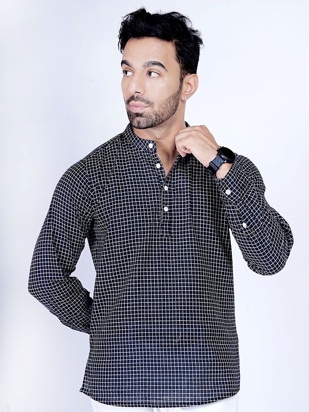Anouk Rustic Men Checked Thread Work Kurta-picture-11