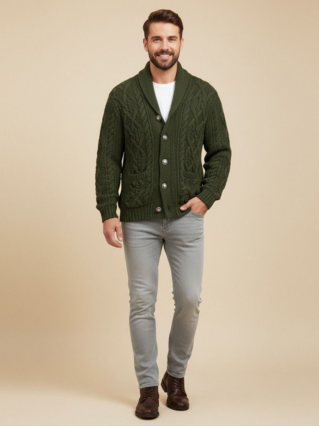 Mast & Harbour Men Cable Knit Cardigan-picture-56