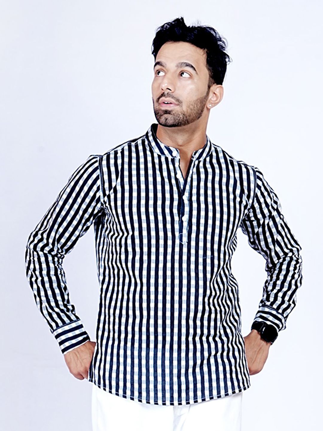 Anouk Rustic Men Striped Flared Sleeves Thread Work Kurta-picture-15