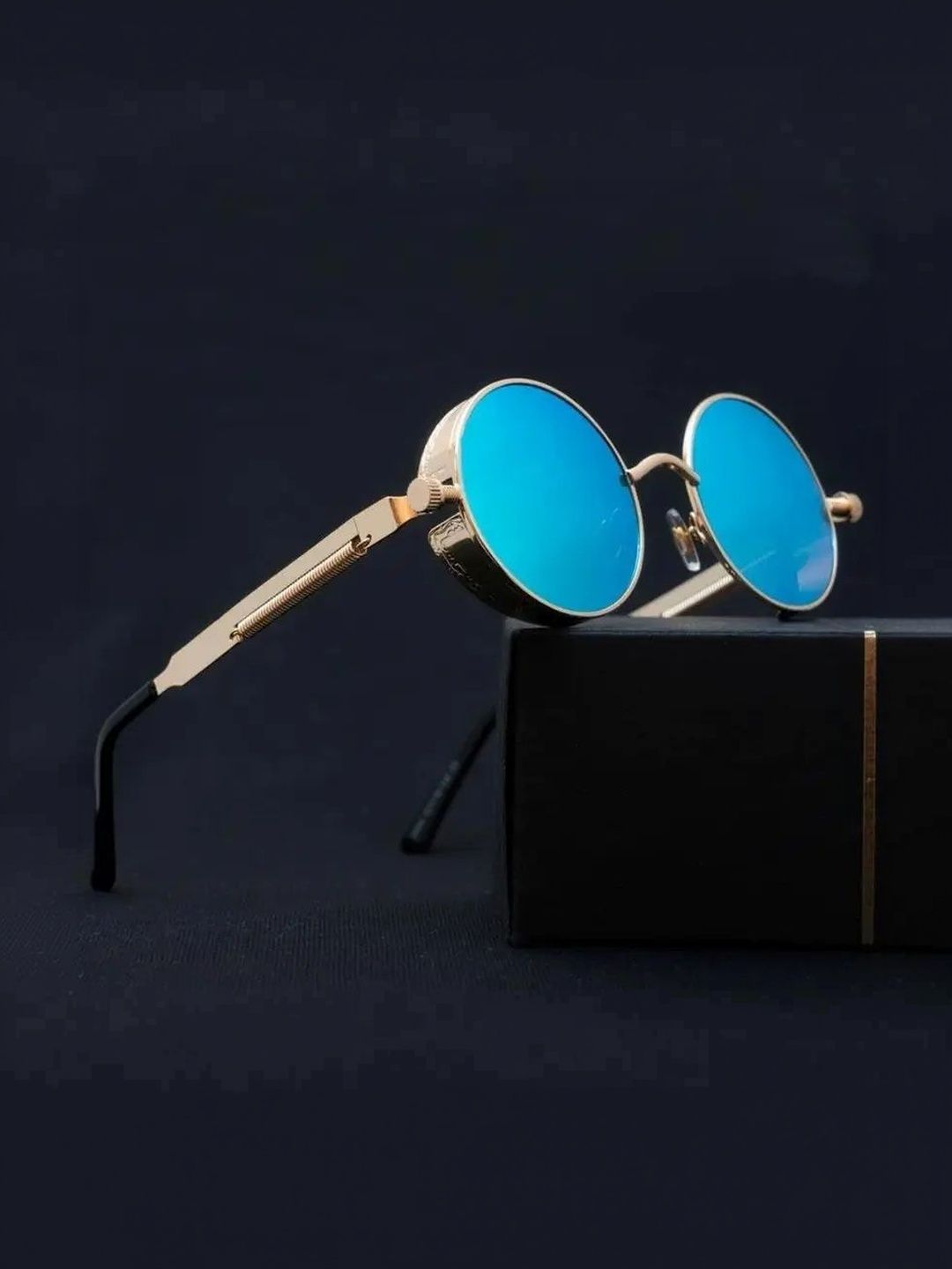 HIPE Men Blue Lens & Gold-Toned Round Sunglasses with-picture-35
