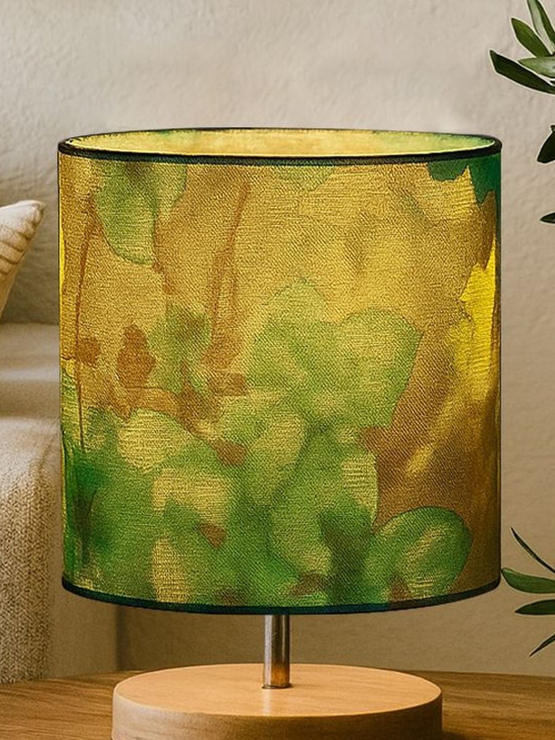 Decorcity Green Printed Wood Cylindrical Shaped Table Lamp with Bulb-picture-36
