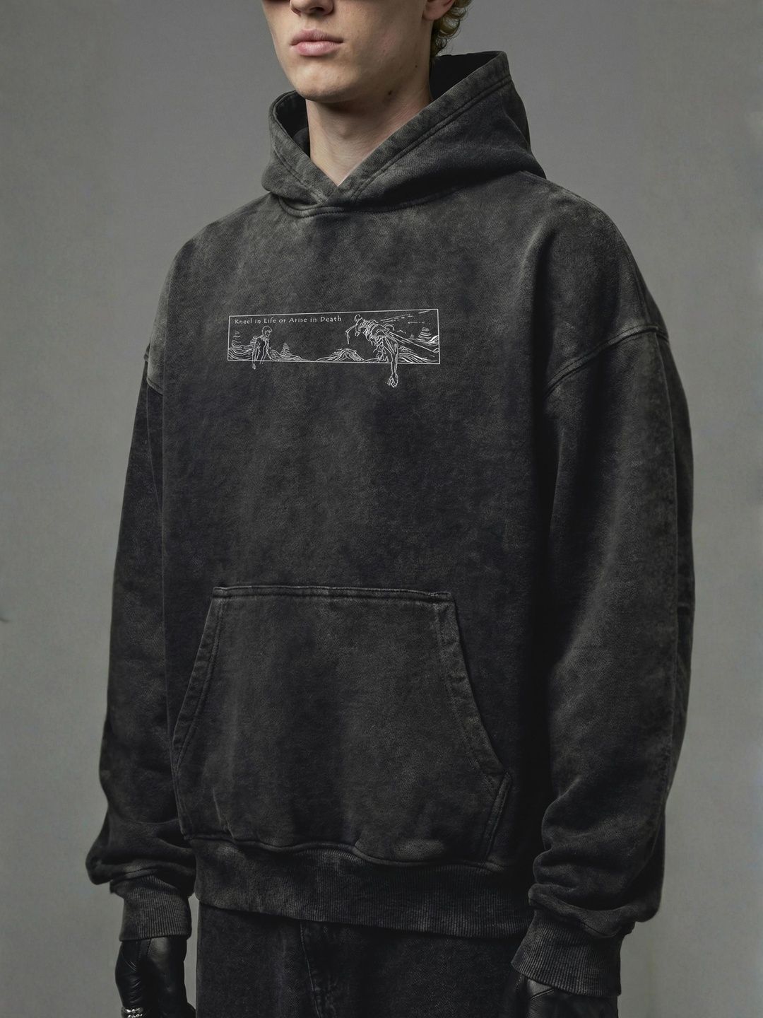 WHITE HUSK Jin Woo Solo Leveling Anime Printed Acid Wash Cotton Oversized Hoodie-picture-53