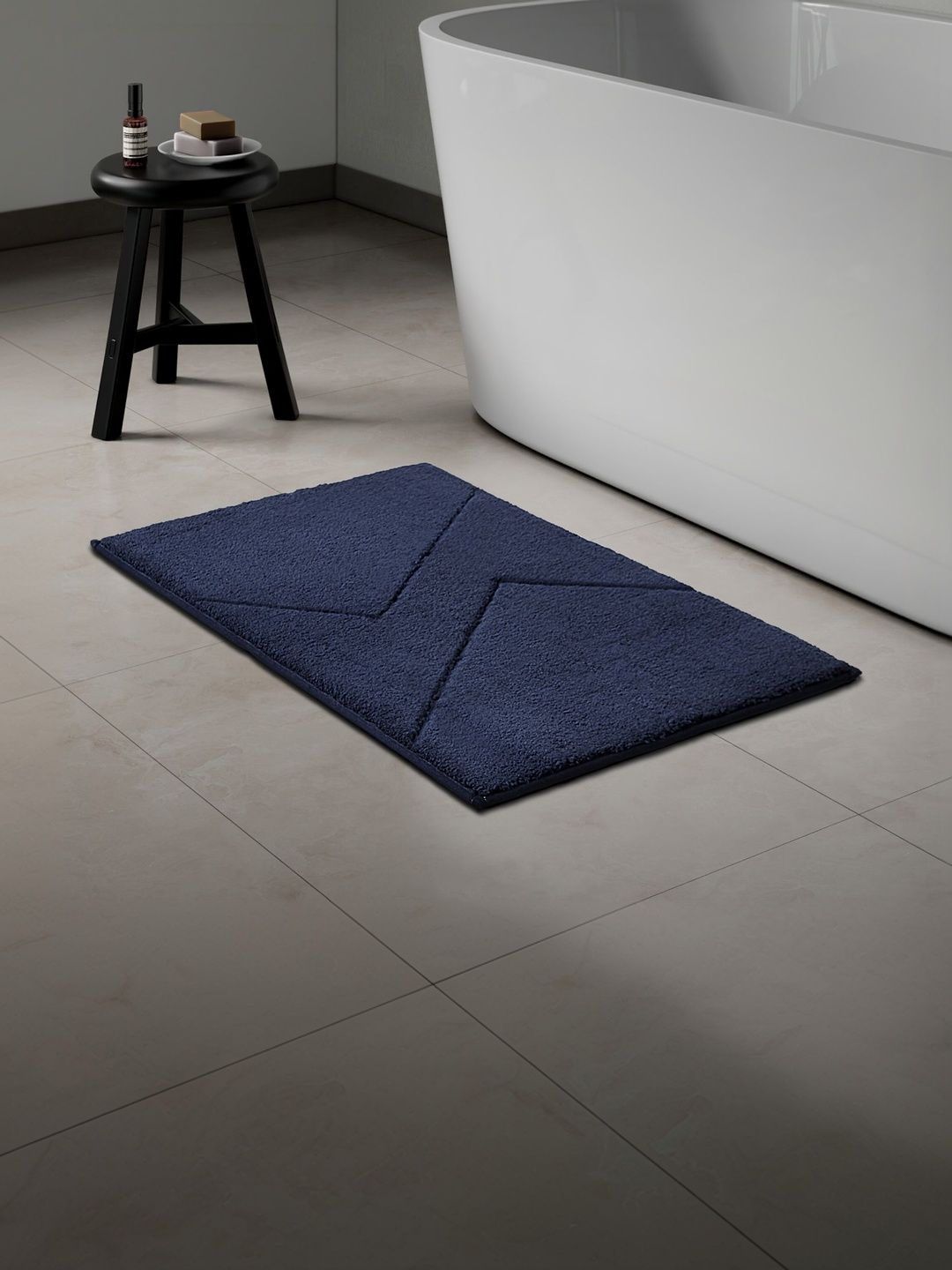 SPACES Navy Blue Anti Skid Tufted Bath Mat-image-5