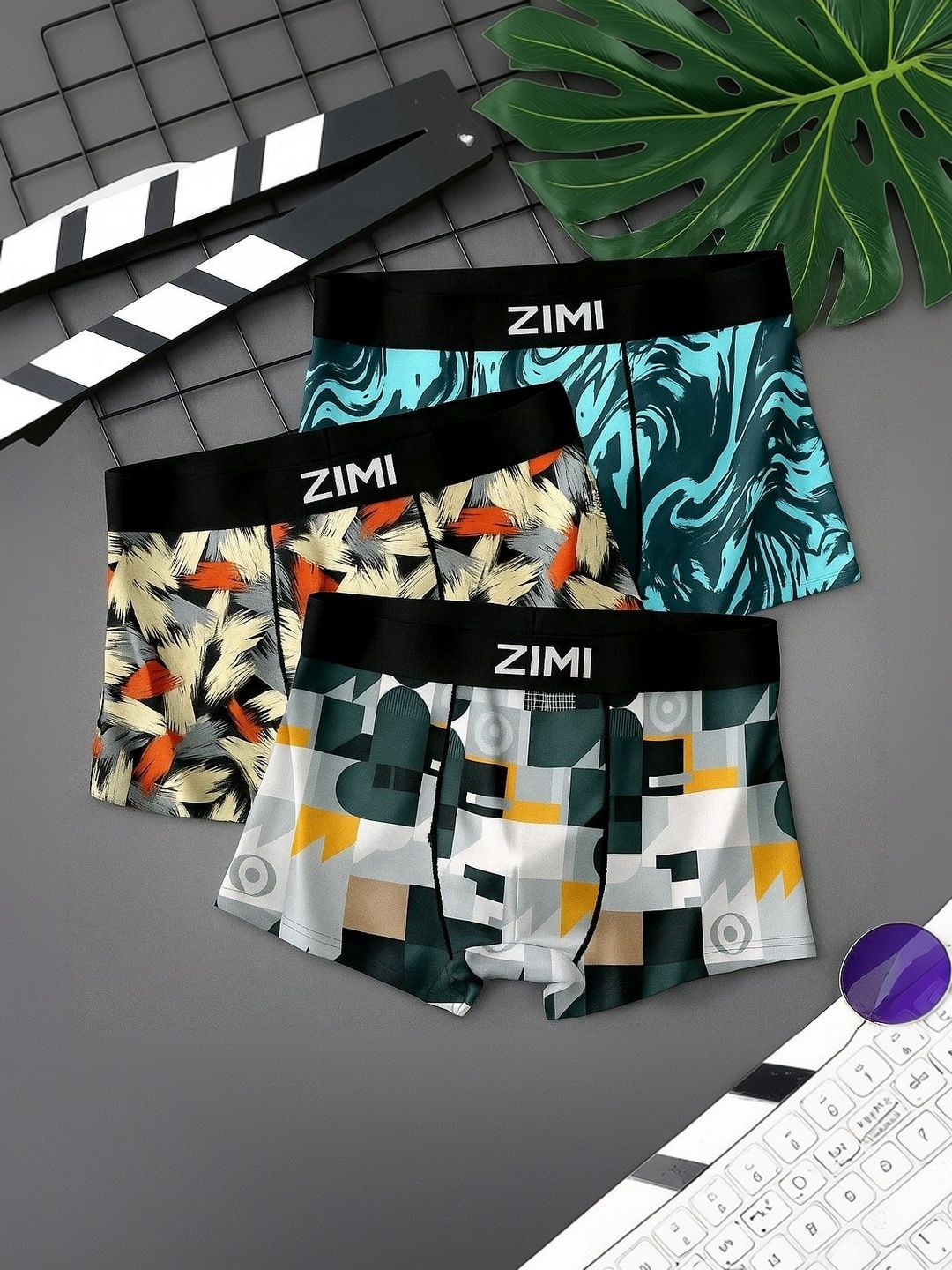 ZIMI LIFESTYLE Pack of 3 Printed Short Trunks