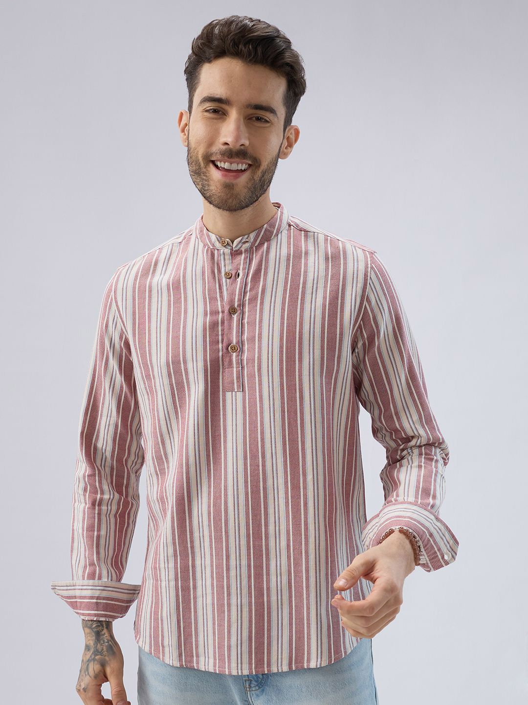 VASTRADO Men Striped Thread Work Kurta-picture-15