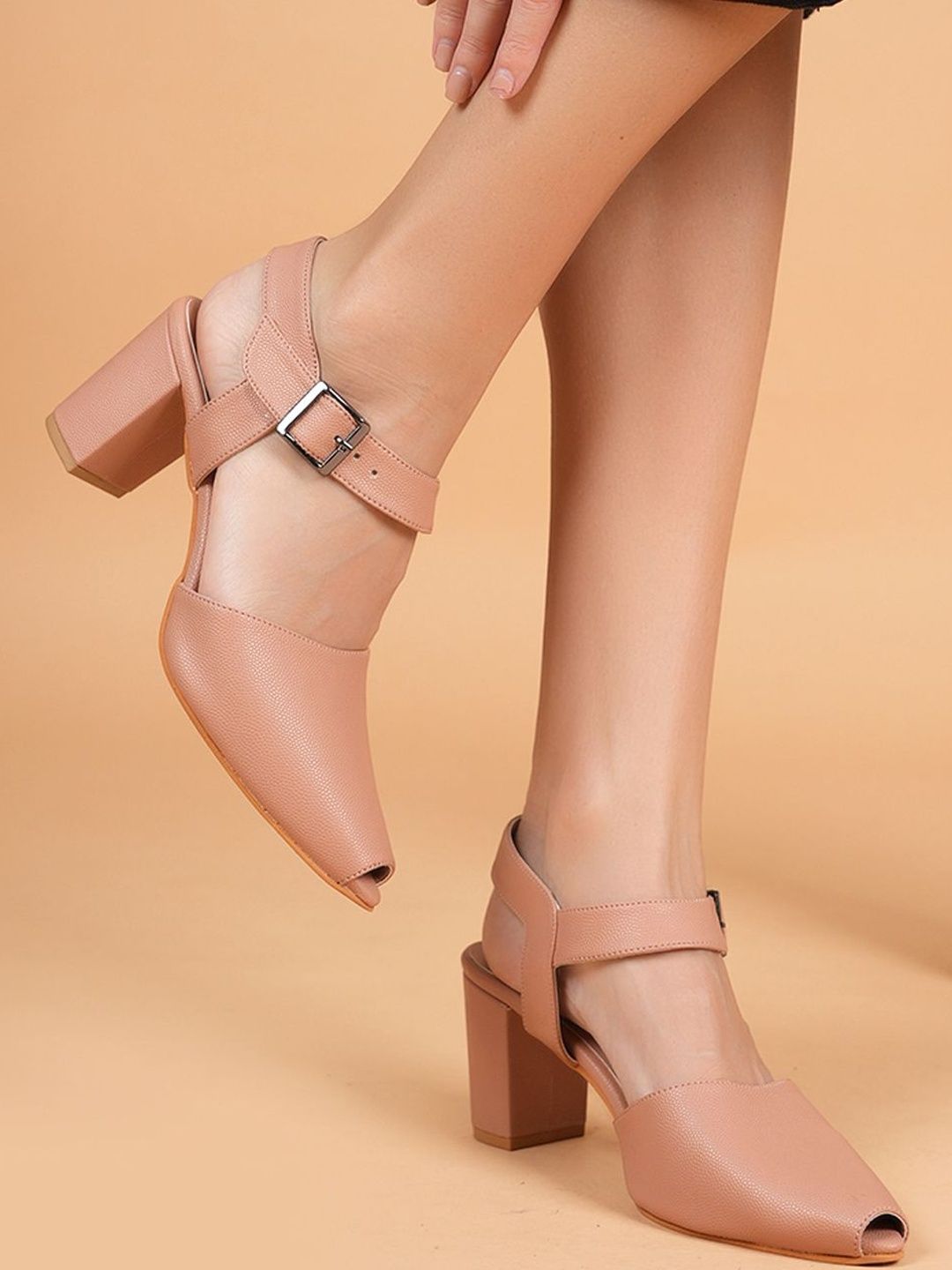 DressBerry Leather Block Sandals with Buckles-image-26