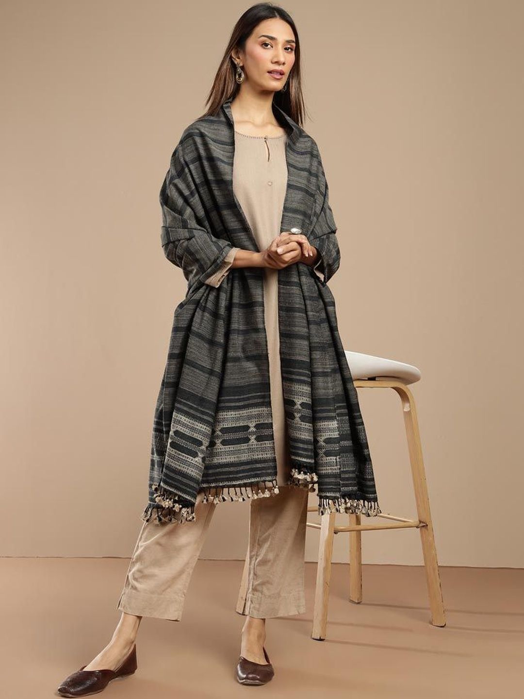 Fabindia Women Striped Woven Design Shawl-picture-38
